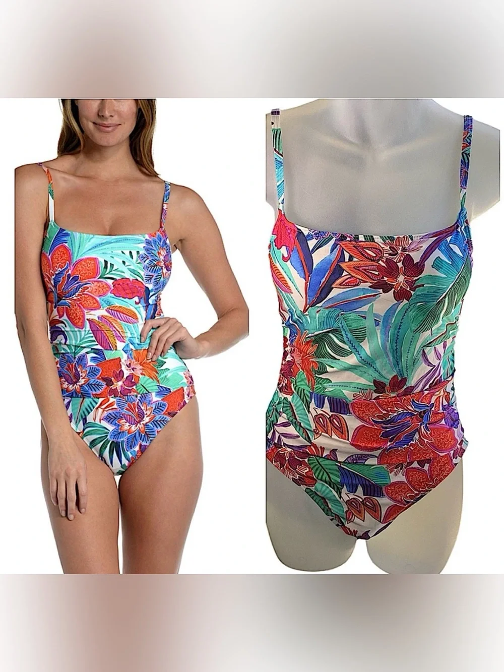 La Blanca Tropical Floral One-Piece Swimsuit - Green, Blue, Pink, Orange